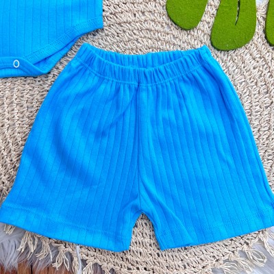 Conj. Body m/curta e Short Canelado - Azul Royal